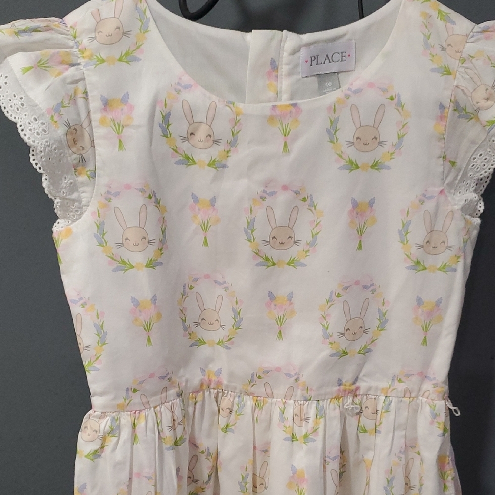 Place Girls Fit and Flare Bunny Casual Easter Dress with Flutter Sleeves Size 10 - Picture 11 of 14